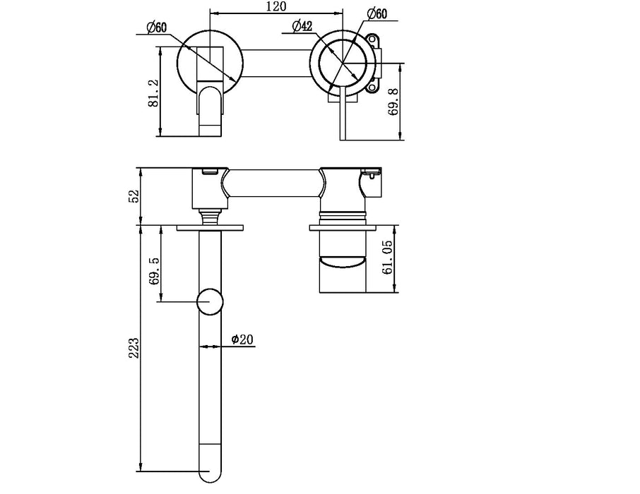 Mecca Wall Basin/Bath Mixer Swivel Spout 225mm - Gunmetal