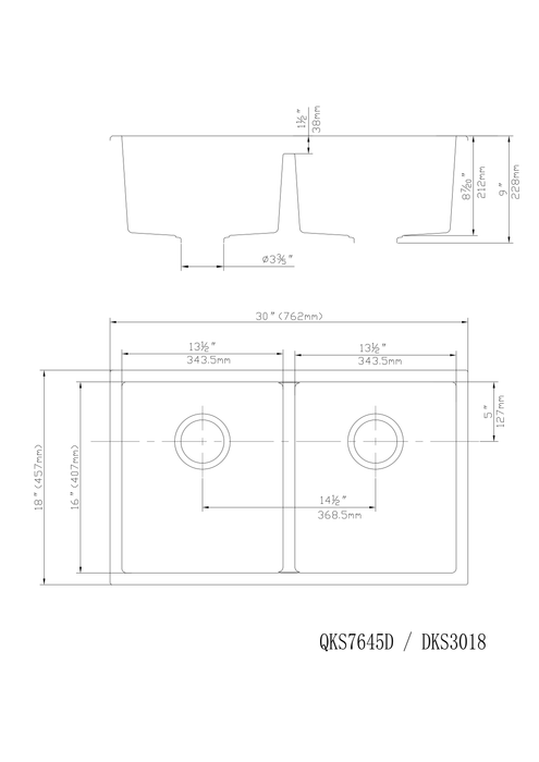 Quartz Top/Undermount Double Bowl Kitchen Sink - 813mm Matte White