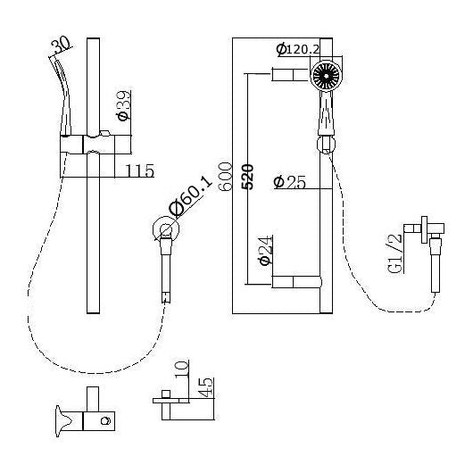 Pentro Matte Black Round Handheld Shower Rail Set