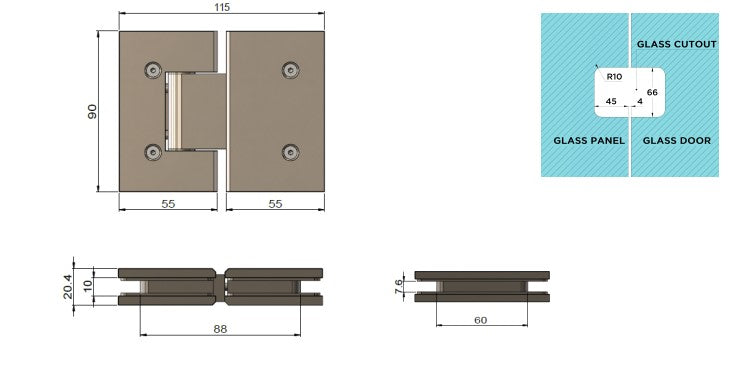 Glass to Wall Shower Door Hinge - Shadow Gunmetal