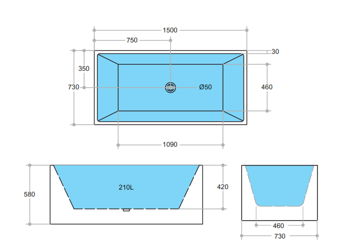 Theo Back to Wall 1500 Matte White Bathtub