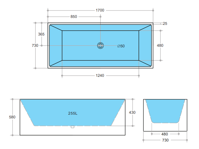 Theo Back to Wall 1700 Matte White Bathtub