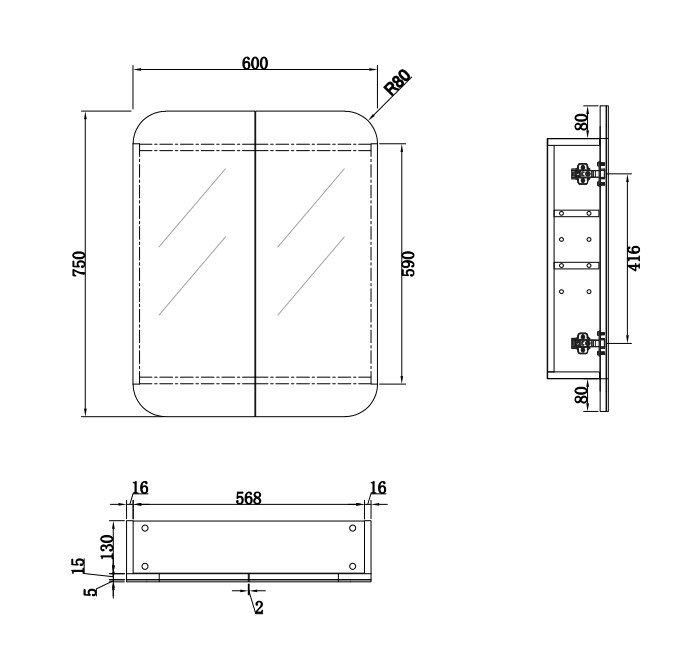 Rec 750x750mm Shaving Cabinet