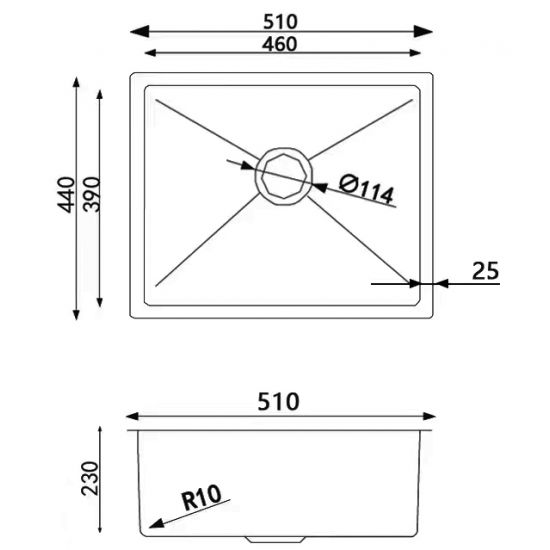 510 X 440 X 230mm Single Bowl Top/Undermount Kitchen/Laundry Stainless Steel Sink