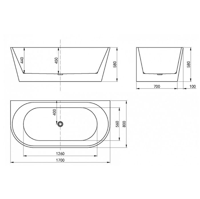 Verona BTW Bathtub 1700mm Gloss White NF