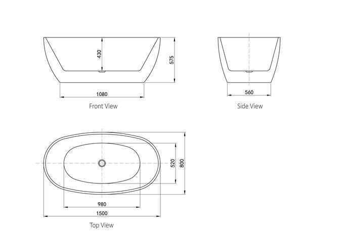 Vinny Egg Shape  Bathtub 1500mm - Matte White