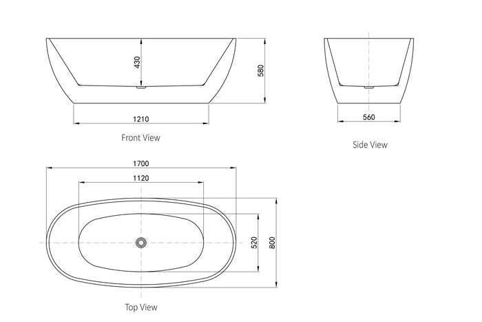 Vinny Egg Shape  Bathtub 1700mm - Matte White