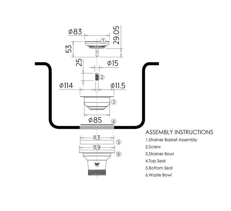 Sink Basket Waste Brushed - Stainless Steel