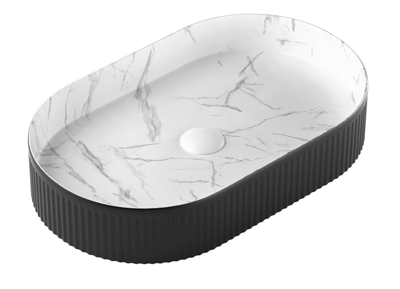 Kensington Oval Basin 580mm  - Matte Black and Carrara