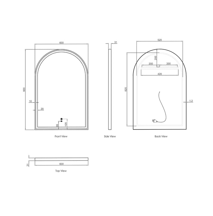 ARCHIE METAL FRAMED MIRROR 900X600 BLACK