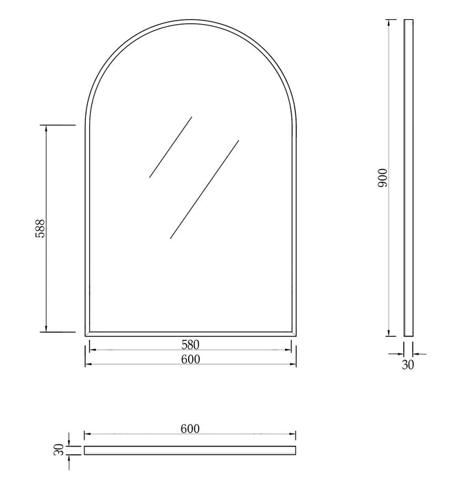 METAL FRAMED ARCHIE MIRROR 900X600 BRUSH GOLD