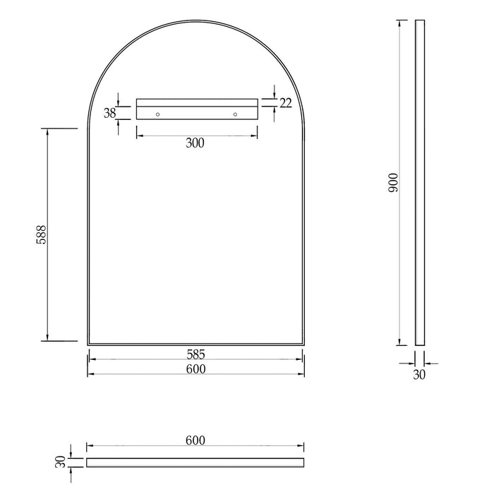 METAL FRAMED ARCHIE MIRROR 900X600 BRUSH GOLD