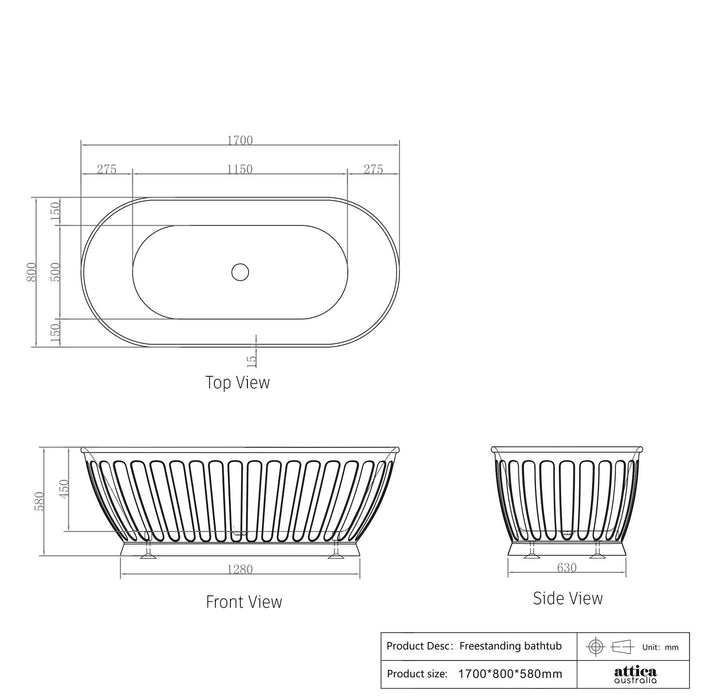 Attica Kensington 1700 Matte White Bath