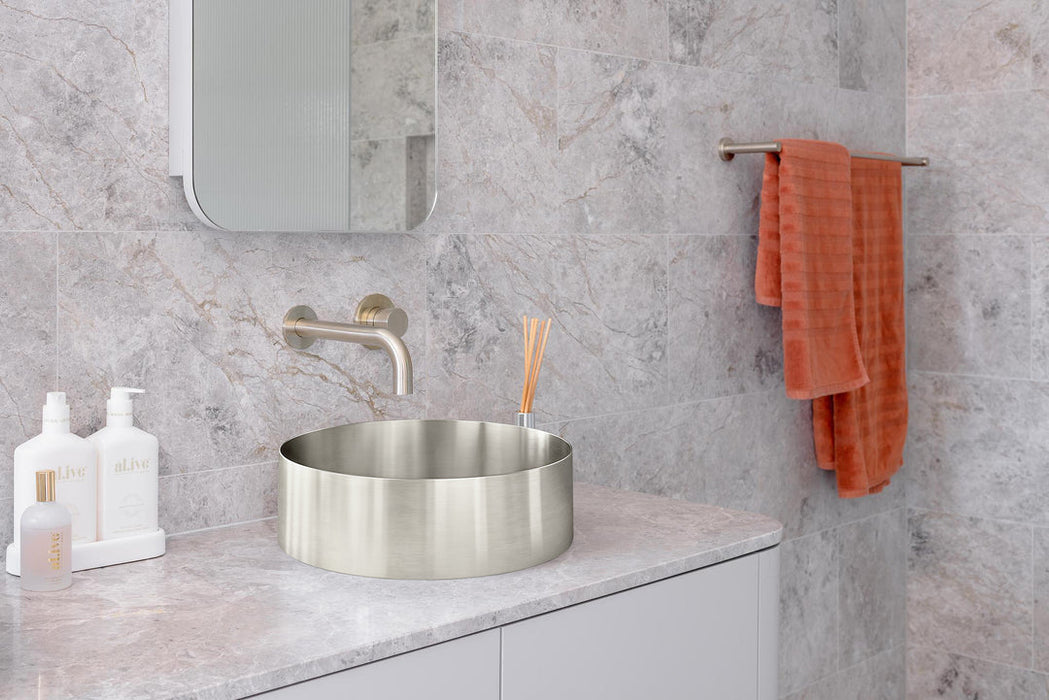 Lavello Round Steel Bathroom Basin 380 x 110 - Brushed Nickel