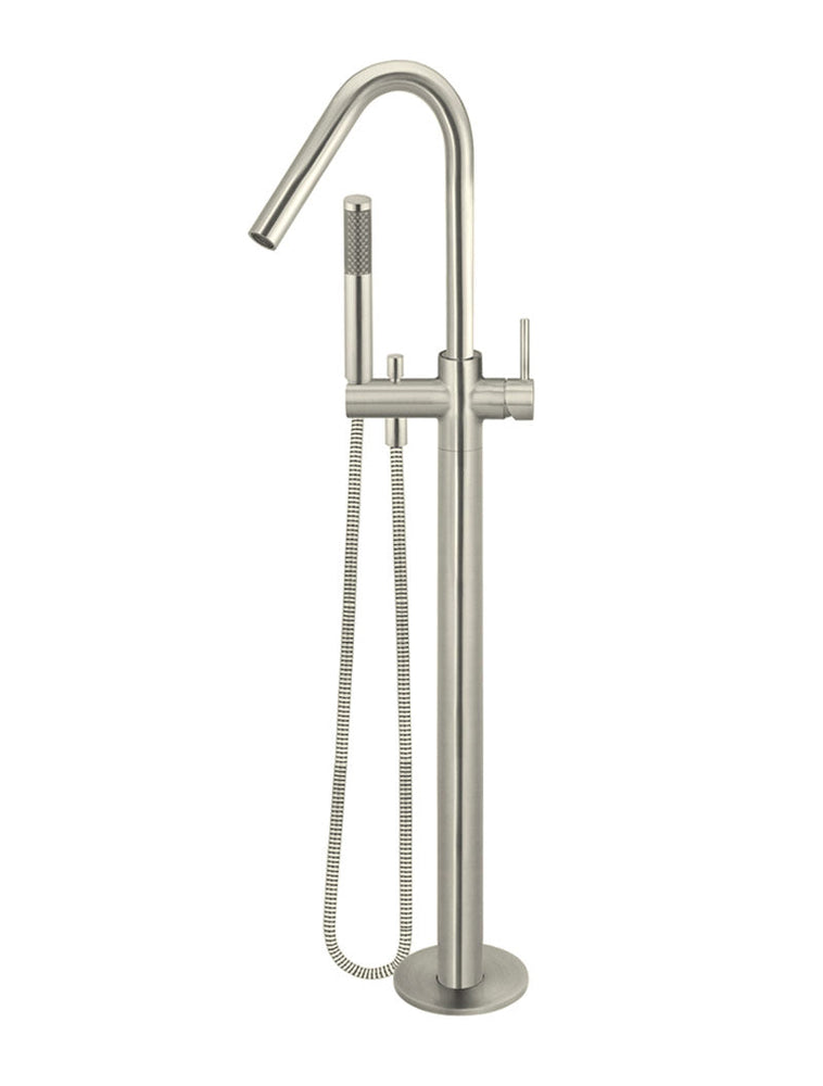 Round Freestanding Bath Spout & Hand Shower - Brushed Nickel