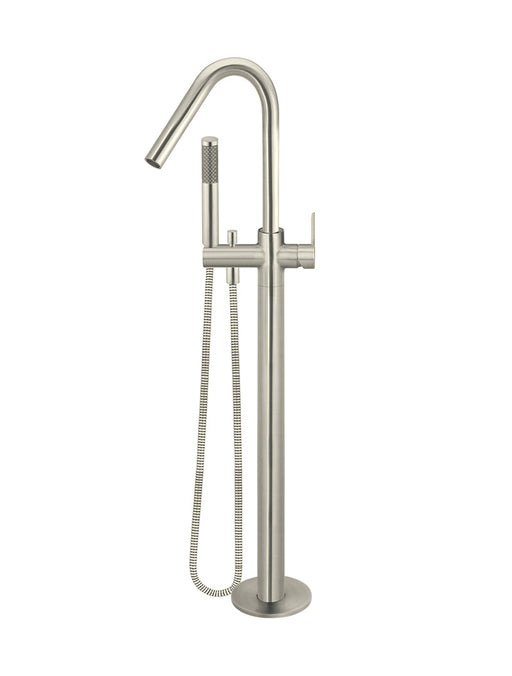 Round Paddle Freestanding Bath Spout & Hand Shower - Brushed Nickel