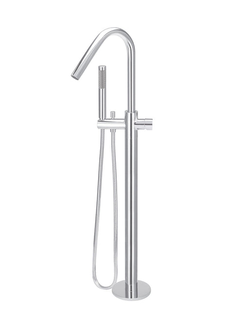 Round Pinless Freestanding Bath Spout & Hand Shower - Polished Chrome
