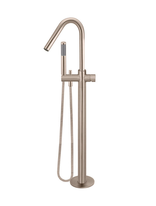 Round Pinless Freestanding Bath Spout & Hand Shower - Champagne