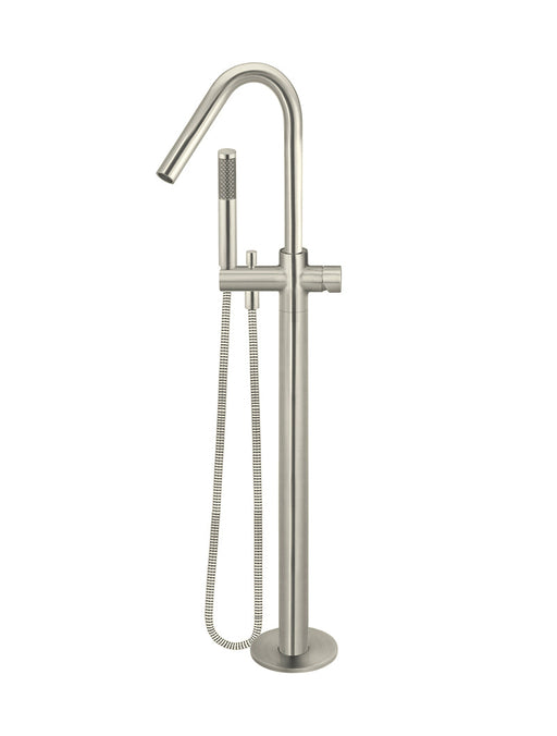 Round Pinless Freestanding Bath Spout & Hand Shower - Brushed Nickel