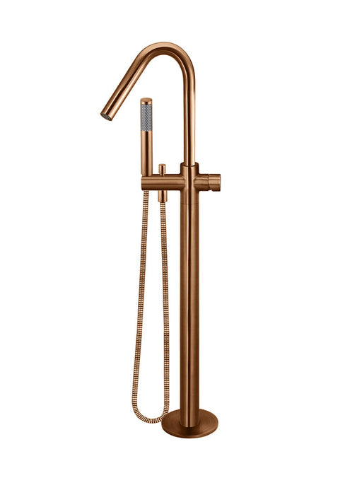 Round Pinless Freestanding Bath Spout & Hand Shower - Lustre Bronze