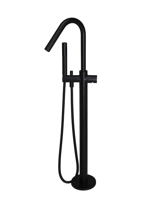 Round Pinless Freestanding Bath Spout & Hand Shower - Matte Black