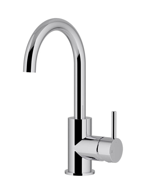 Round Gooseneck Basin Mixer With Cold Start - Polished Chrome