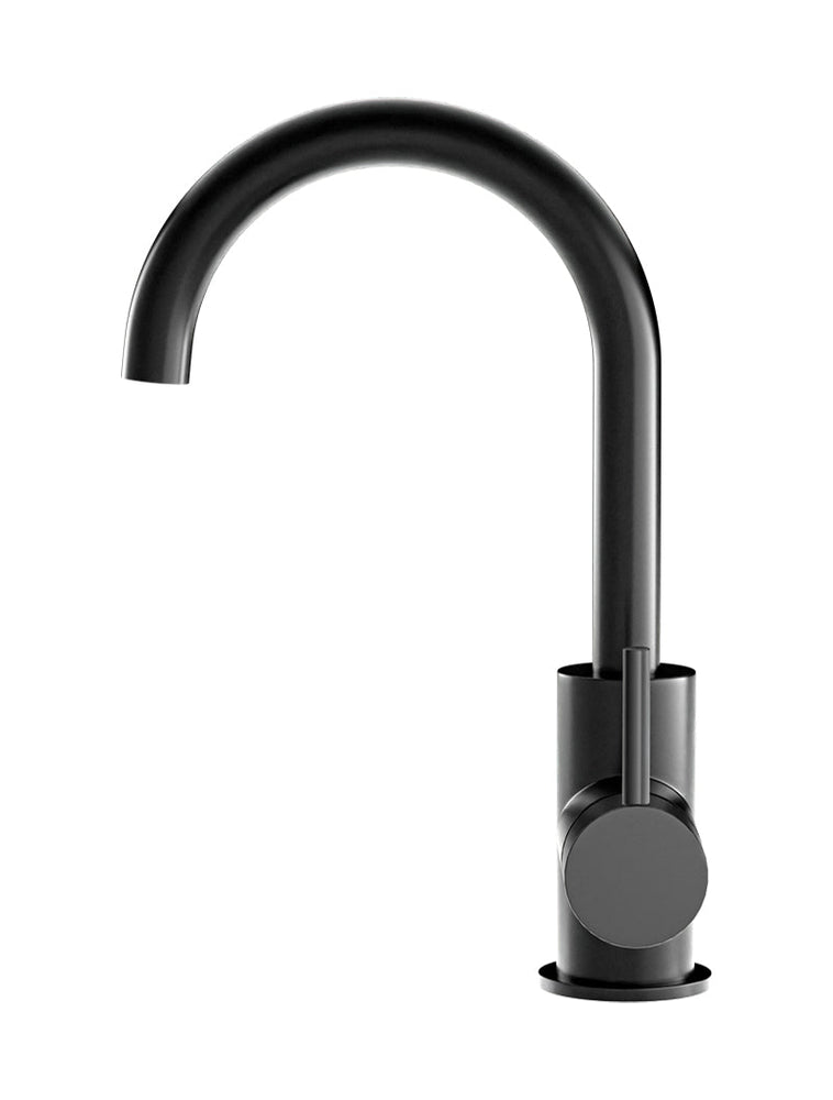 Round Gooseneck Basin Mixer With Cold Start - Matte Black