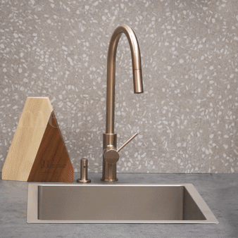 Round Paddle Piccola  Pull Out Kitchen Mixer Tap - Champagne