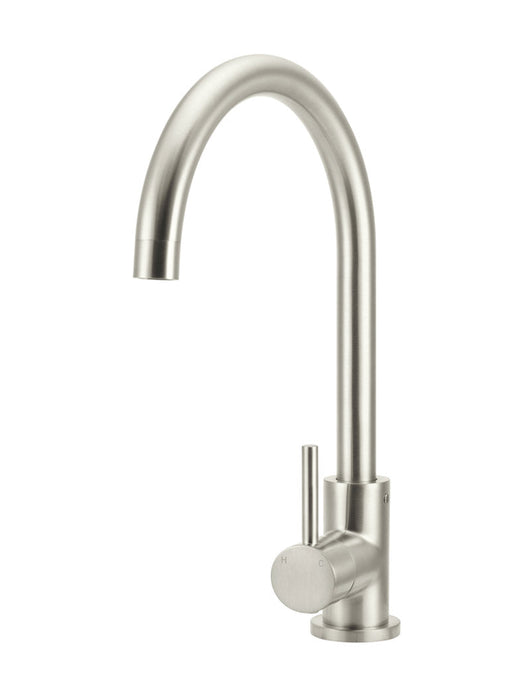 Round Gooseneck Kitchen Mixer Tap - Brushed Nickel