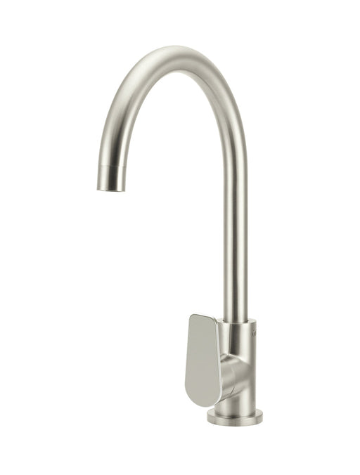 Round Gooseneck Kitchen Mixer Tap With Paddle Handle - Brushed Nickel