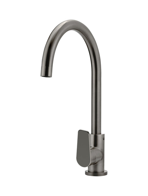 Round Gooseneck Kitchen Mixer Tap With Paddle Handle - Shadow Gunmetal