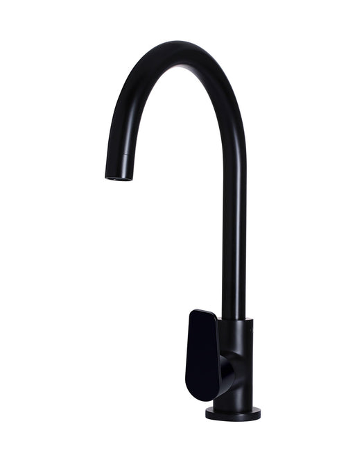 Round Gooseneck Kitchen Mixer Tap With Paddle Handle - Matte Black