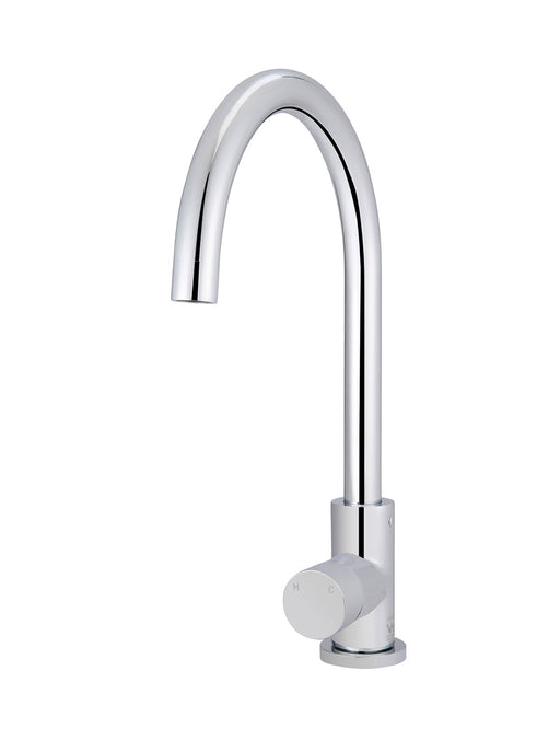 Round Gooseneck Kitchen Mixer Tap With Pinless Handle - Polished Chrome