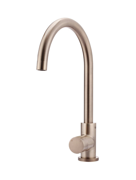 Round Gooseneck Kitchen Mixer Tap With Pinless Handle - Champagne