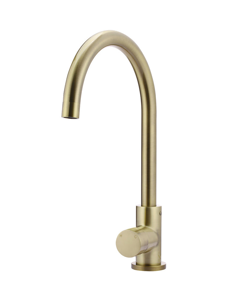 Round Gooseneck Kitchen Mixer Tap With Pinless Handle - Tiger Bronze