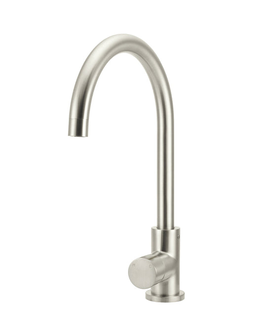 Round Gooseneck Kitchen Mixer Tap With Pinless Handle - Brushed Nickel