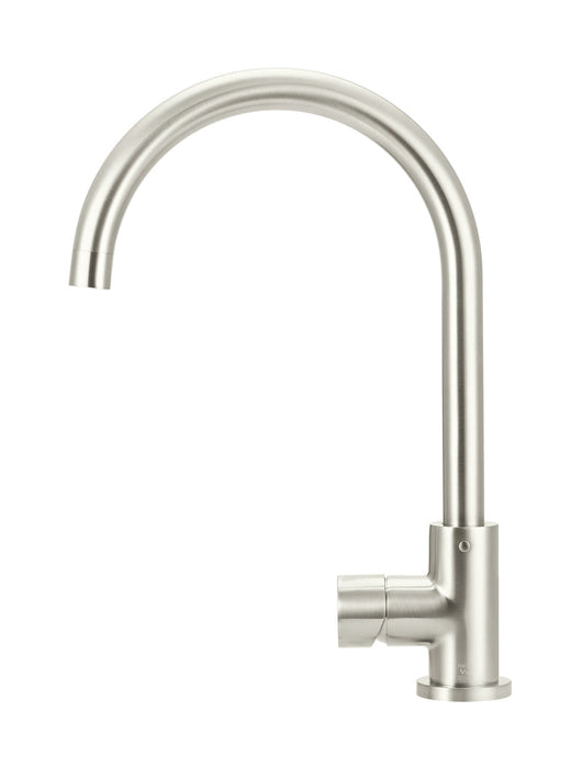 Round Gooseneck Kitchen Mixer Tap With Pinless Handle - Brushed Nickel