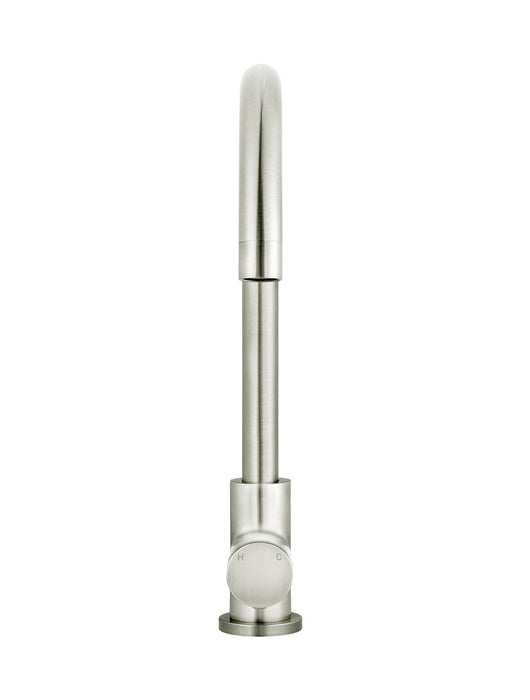 Round Gooseneck Kitchen Mixer Tap With Pinless Handle - Brushed Nickel