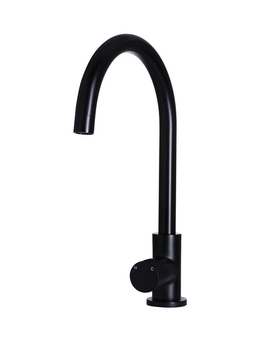 Round Gooseneck Kitchen Mixer Tap With Pinless Handle - Matte Black