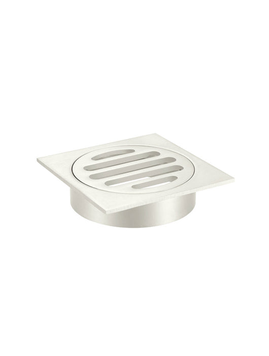 Square Floor Grate Shower Drain 80mm Outlet - Brushed Nickel