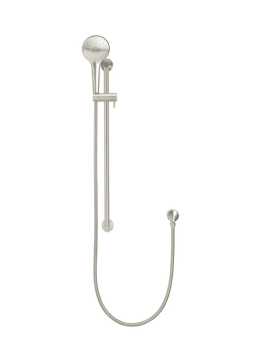 Round Three Function Hand Shower On Rail Column - Brushed Nickel