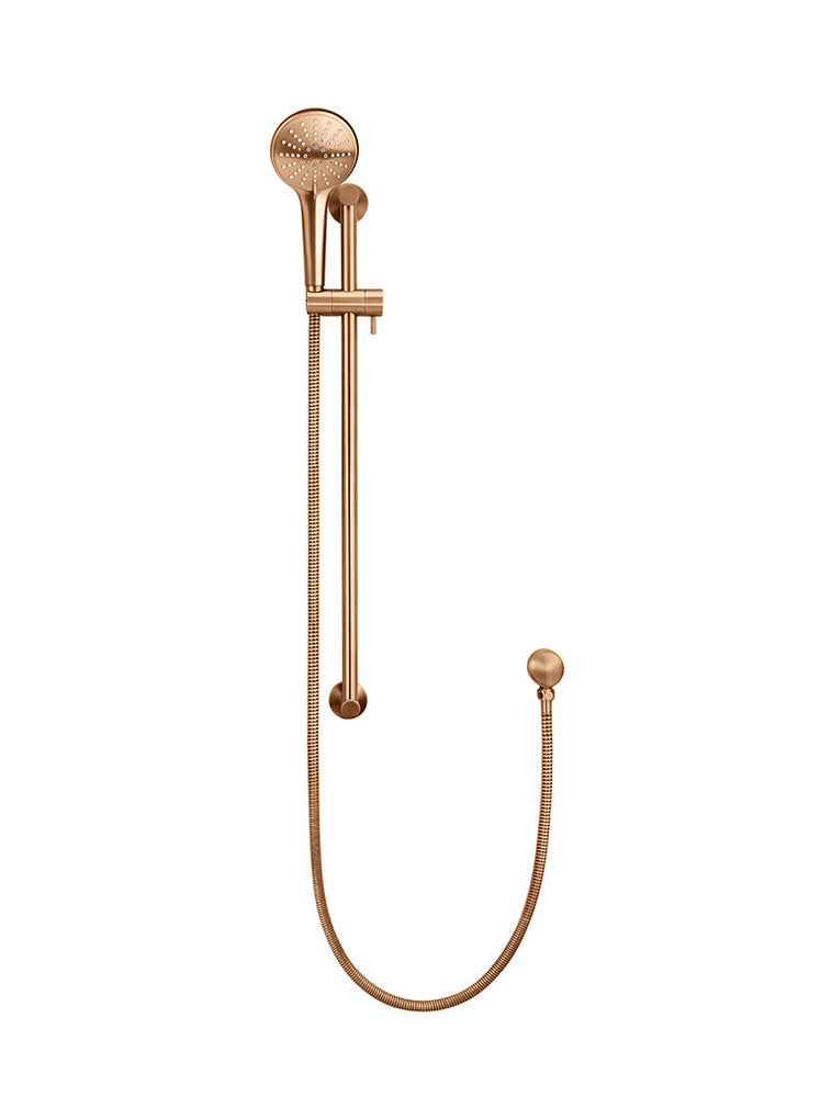 Round Three Function Hand Shower On Rail Column - Lustre Bronze