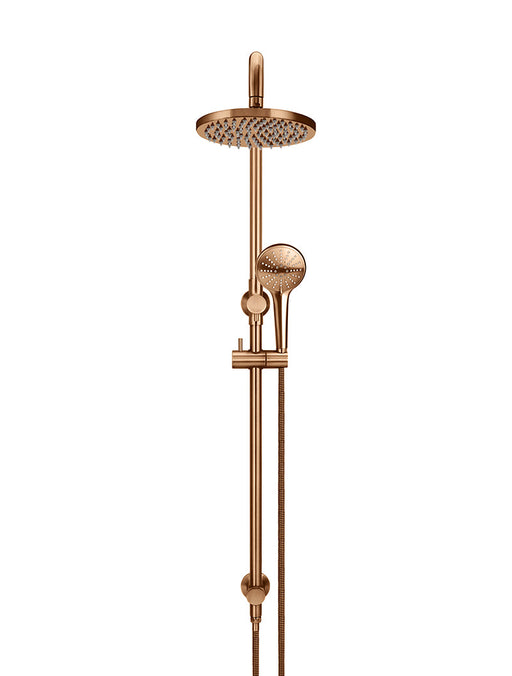 Round Combination Shower Rail, 200mm Rose, Three Function Hand Shower - Lustre Bronze