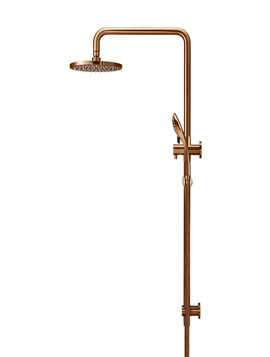 Round Combination Shower Rail, 200mm Rose, Three Function Hand Shower - Lustre Bronze