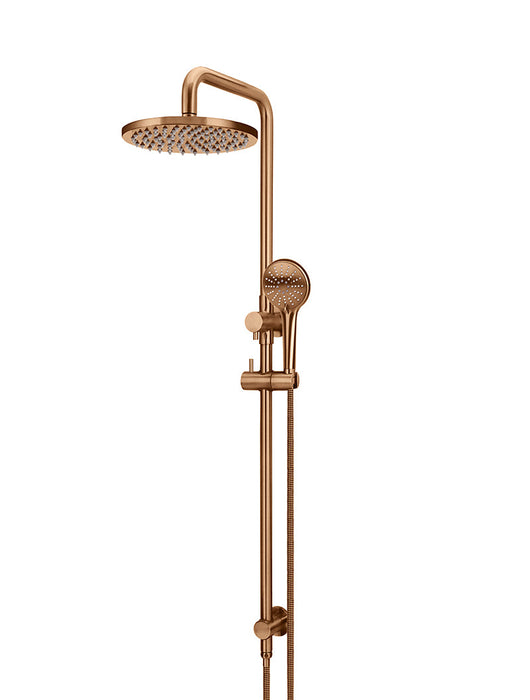 Round Combination Shower Rail, 200mm Rose, Three Function Hand Shower - Lustre Bronze