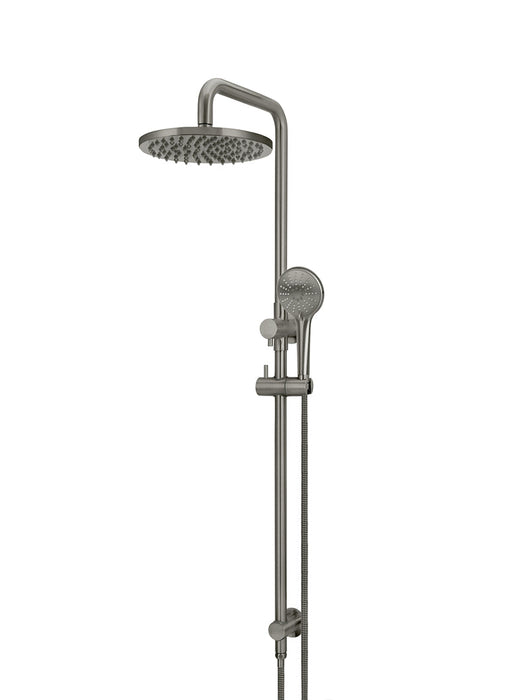 Round Combination Shower Rail, 200mm Rose, Three Function Hand Shower - Shadow Gunmetal