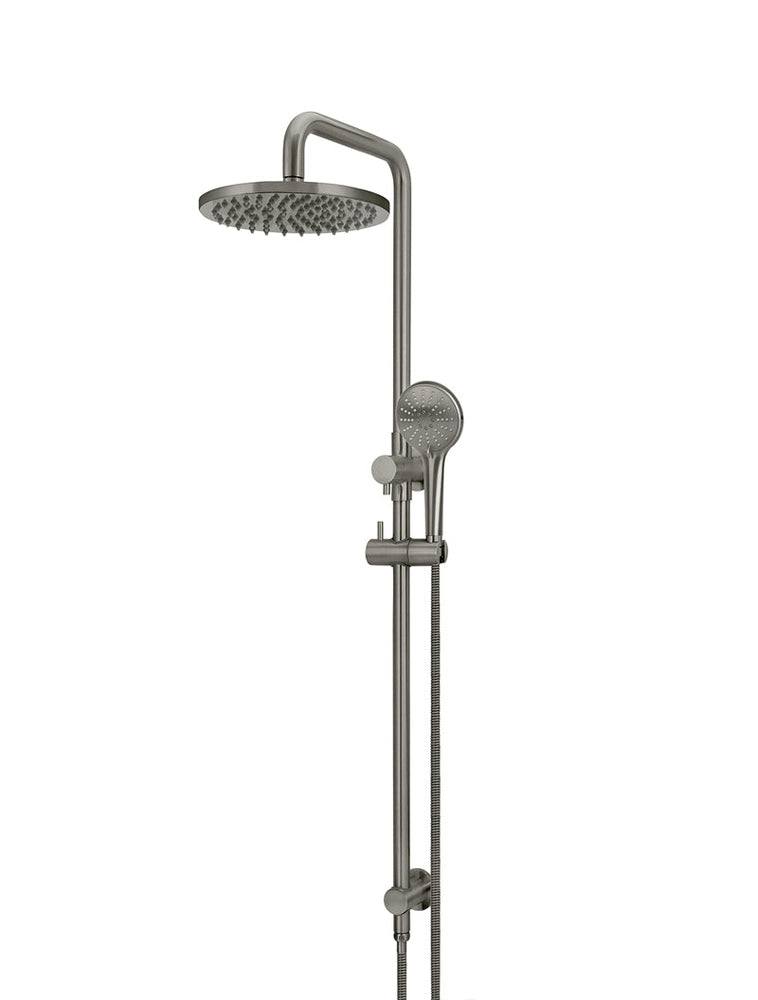 Round Combination Shower Rail, 200mm Rose, Three Function Hand Shower - Shadow Gunmetal