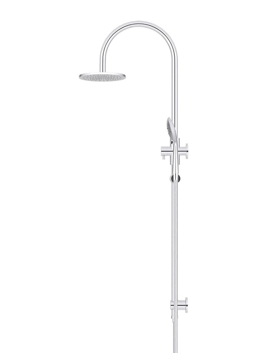 Round Gooseneck Shower Set With 200mm Shower Rose, Three-Function Hand Shower - Polished Chrome