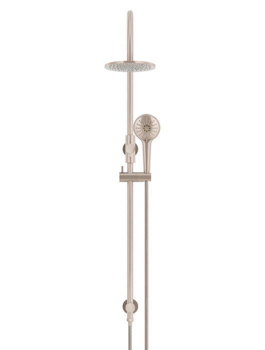 Round Gooseneck Shower Set With 200mm Shower Rose, Three-Function Hand Shower - Champagne