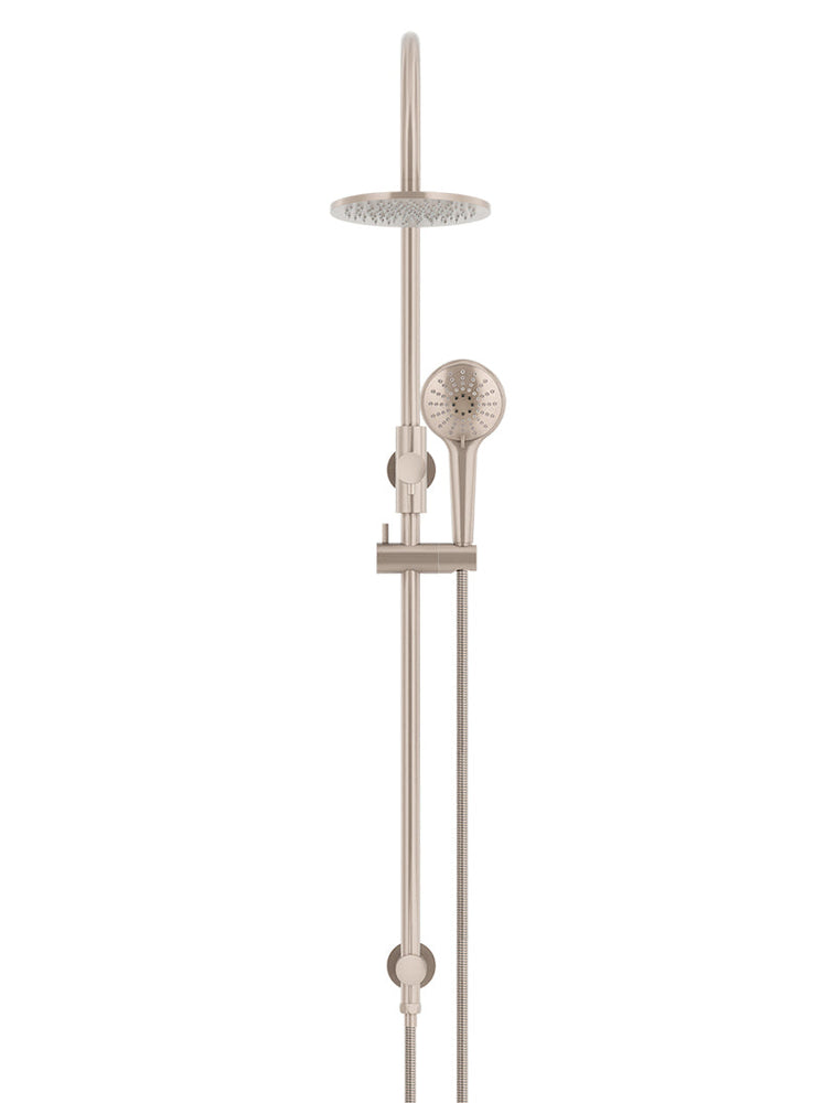 Round Gooseneck Shower Set With 200mm Shower Rose, Three-Function Hand Shower - Champagne